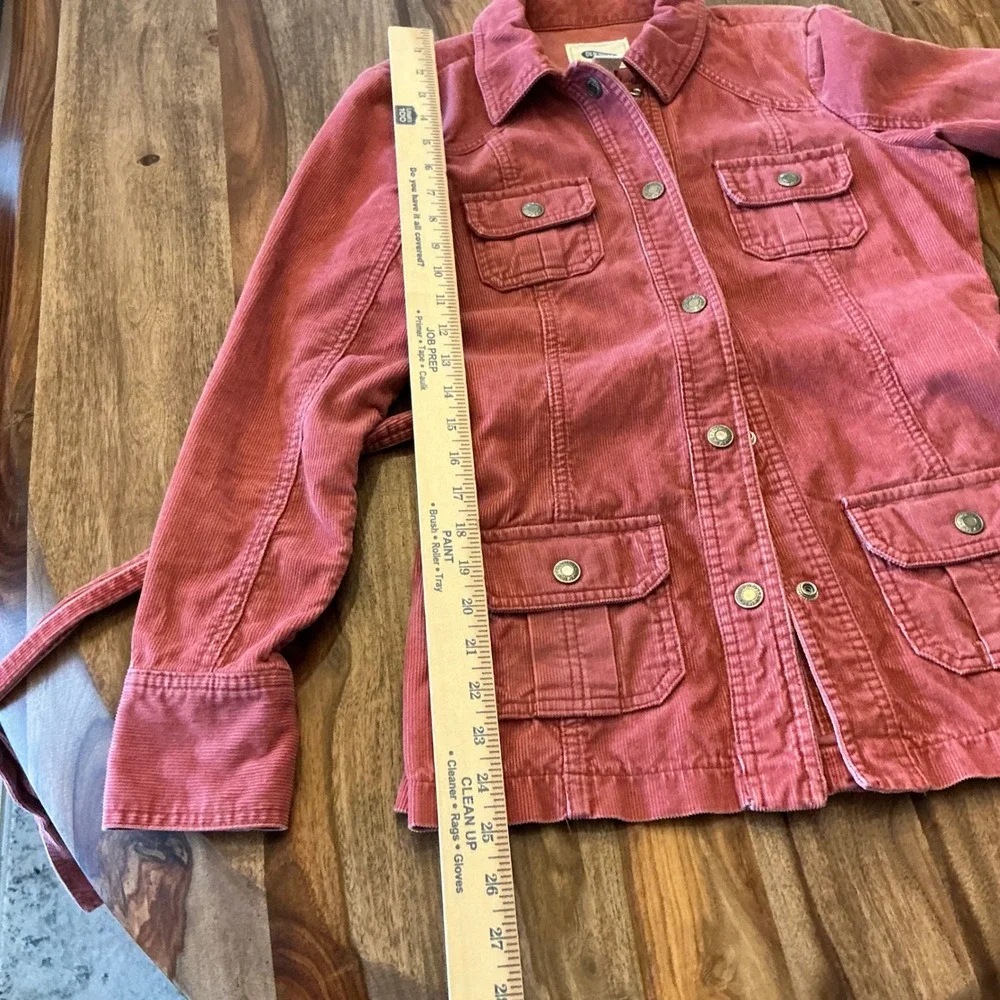 Old Navy Vintage Corduroy Utility Jacket Pink Snap Front Belted Women S Fall 03 - Picture 7 of 10